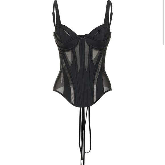 SOLD Mugler lace up mesh illusion panel Corset bustier tank top size 38 medium - Picture 9 of 16